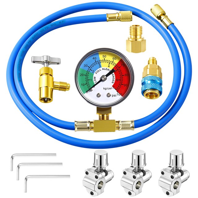 Kit de Manguera de Recarga Mudder 150 cm con Manómetro, R134a, Azul