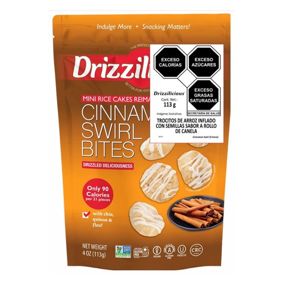Trocitos de arroz inflado Drizzilicious con semillas sabor a rollo de canela 113 g