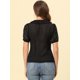 thumbnail image 3 of Allegra K Blusa Informal De Manga Corta Con Escote Plisado Y Lazo para Mujer Negro M, 3 of 4