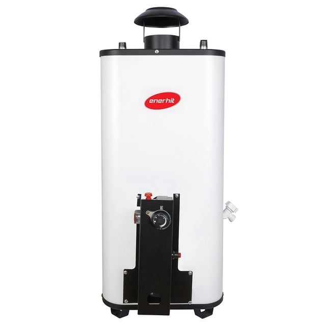 calentador rápida recuperación iusa 12 l gas lp blanco frontal, vista centrada de unidad vertical blanca con recubrimiento porcelanizado, perilla de control y encendido automático en módulo negro frontal, chimenea y conexiones superior e inferior, capacidad 10 L/min y rendimiento hasta 2½ servicios; también suele usarse para suministro continuo en lavaderos pequeños.