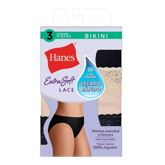 Bikini Hanes Panties para Mujer, Multicolor Bikini Extrasoft 1 Paquete con 3 Piezas Talla M