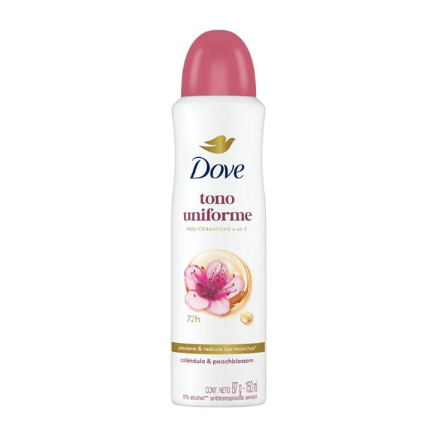 Antitranspirante Dove tono uniforme en aerosol caléndula y vitamina E para dama 150 ml