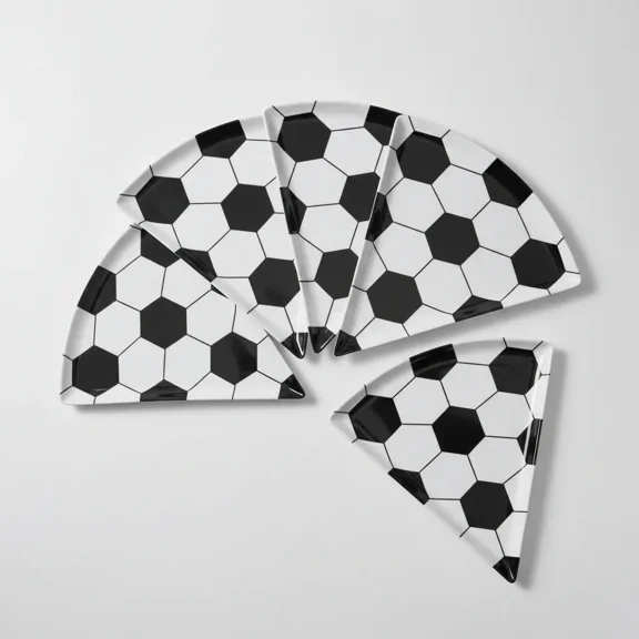 Pack 6 Platos Pizza Forma Rebanada Diseño Mundial Fútbol Soccer Plástico Reutilizable