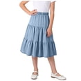 thumbnail image 2 of Falda midi vaquera escalonada para niñas, cintura alta elástica, corte en A, falda larga informal, suave, transpirable, con volantes, color negro, tallas de 4-5 a 14-15 años., 2 of 5