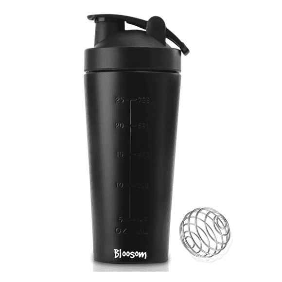 Vaso Shaker Bloosom  Acero Inoxidable Shaker Gym Proteina Negro