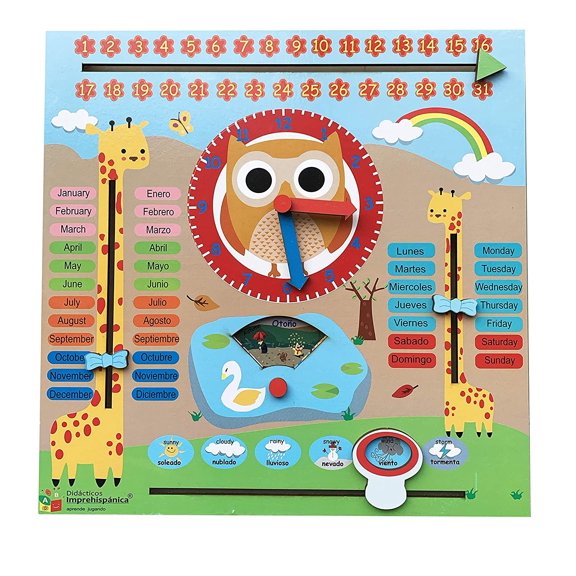 Calendario Infantil Indicador del Tiempo de Madera Horizontal, Material Didáctico para Niños Montessori Preescolar, Tablero Educativo