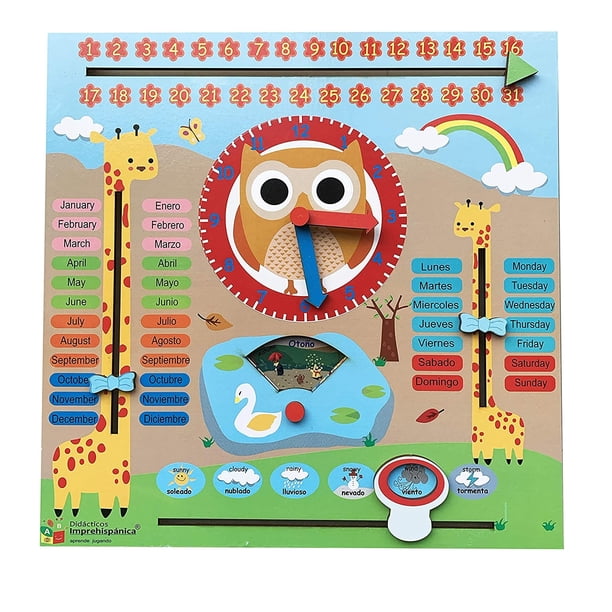 Calendario Infantil Indicador del Tiempo de Madera Horizontal, Material Didáctico para Niños Montessori Preescolar, Tablero Educativo