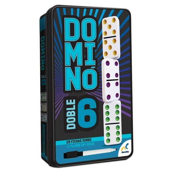 Juego de fichas Novelty dominó doble 6 con 28 fichas jumbo y estuche metálico