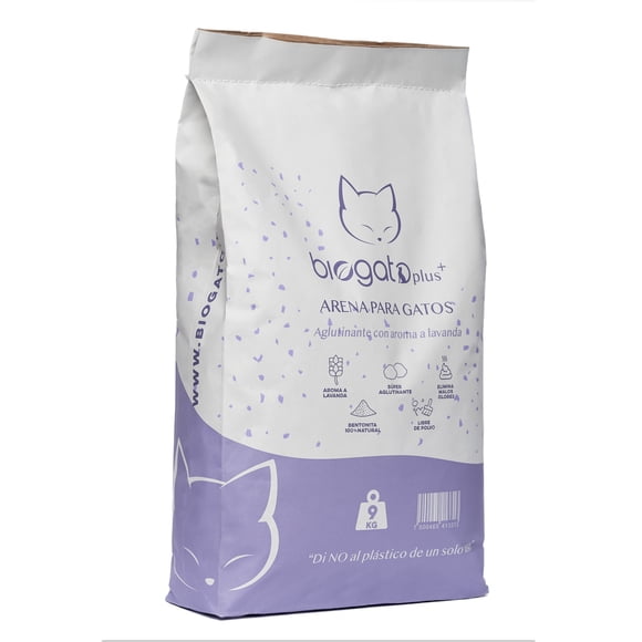 Arena para Gatos BioGato Plus+ Lavanda 9kg, Aglutina y Elimina malos olores SIN Polvo