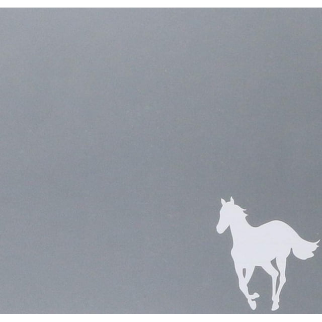 deftones - white pony - disco cd - 11 canciones no label cd portada minimalista gris con silueta blanca de un pony en la esquina inferior derecha, vista centrada del estuche, CD musical de rock alternativo; a menudo usado como objeto de colección por fans.