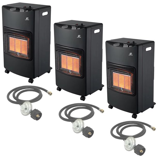 Calentador Portátil Escuelas EconoWarm 3 Pzas 14330Btus 4200W Gas LP Control Manual Infrarrojo Sin Tanque Manguera 0.5m.