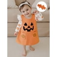 thumbnail image 4 of Conjunto de 3 piezas para bebé niña: pelele de manga larga con volantes de calabaza y diadema, ideal para Halloween., 4 of 9