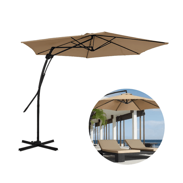 Sombrilla Lateral Café Tipo Cantilever para Jardín y Terraza | Parasol Exterior con Base Cruzada