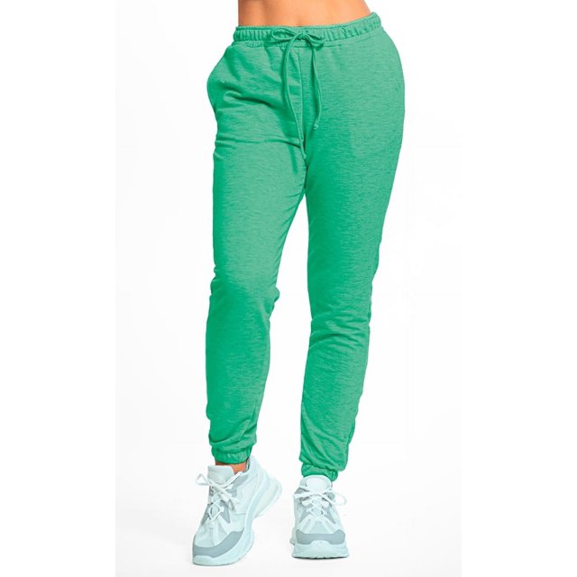 pants jogger para mujer shendy vendy slim fit Verde Oscuro de French Terry con cintura media y cordón ajustable, vista frontal centrada de piernas cónicas, puños elásticos y bolsillos laterales; estilo deportivo ideal para descanso, caminata o actividad al aire libre.