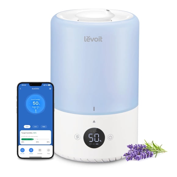 LEVOIT Humidificadores inteligentes duales de 200 S para recámara, relleno superior, personalizar la humedad para el hogar, guardería y plantas con humidistado, difusor de aceite esencial, horario,