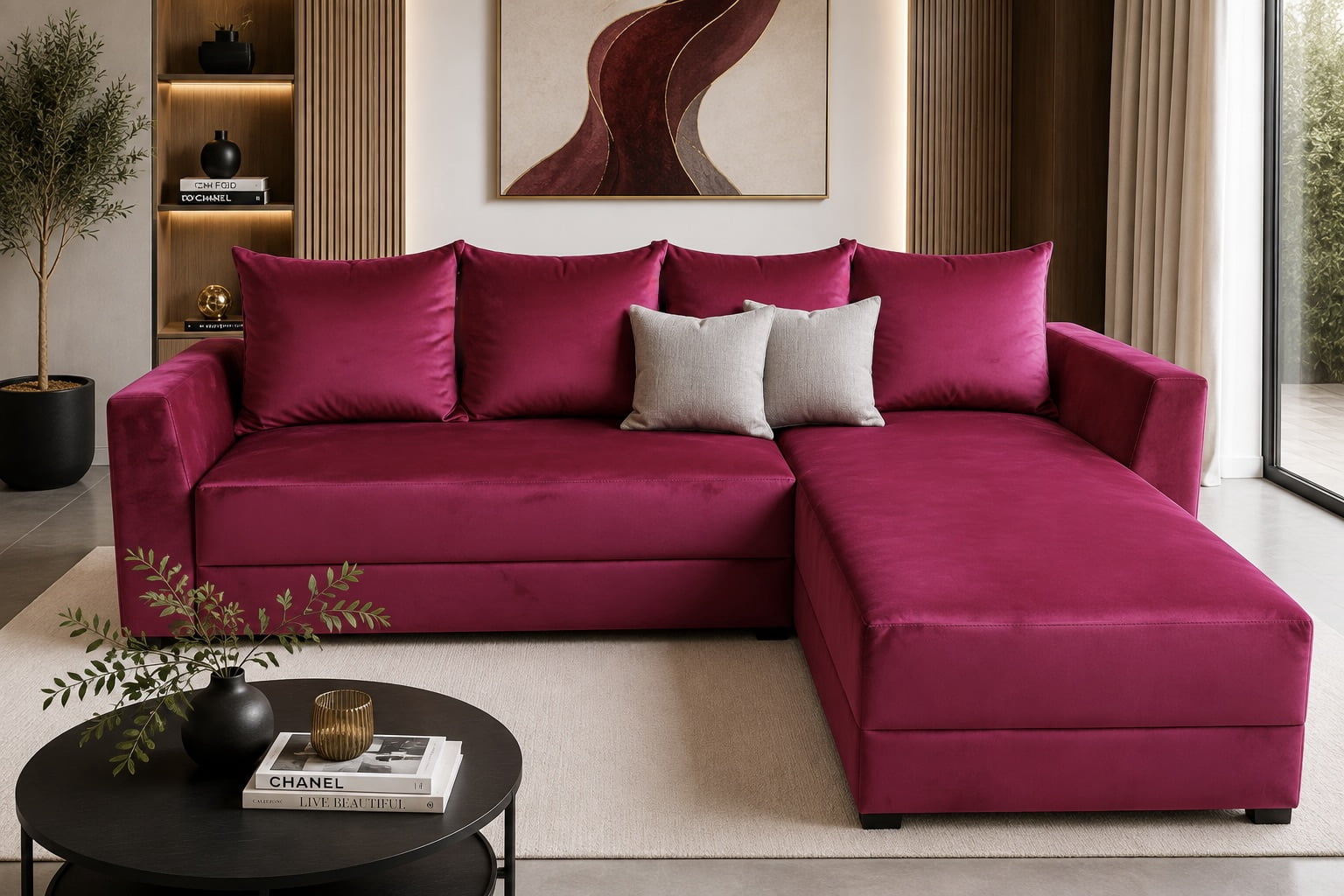 Sala esquinera Samso EL BAZAR STORE Terciopelo rosa 240x180 cm Moderna en esquina