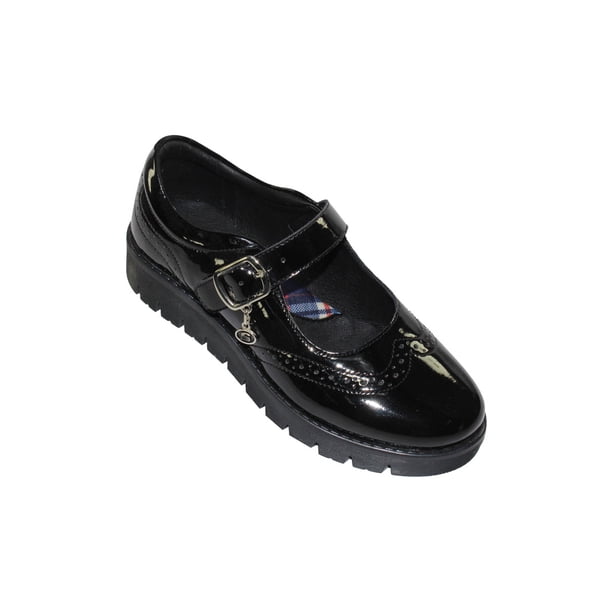 ZAPATOS CASUALES BOSTONIANOS ESCOLARES COQUETA NIÑA CHAROL NEGRO 54705C