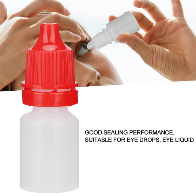 botella de gotas para los ojos 50 piezas botella de gotas para los ojos transparentes exprimibles portátiles contenedor de gotas líquidas para los ojos gotero para aceites anggrek otros Juego de 50 frascos cuentagotas de PE de 5 ml (Ø cuerpo aprox. 19 mm, alto 48 mm) con cuerpo translúcido y tapa roscada roja de pestaña giratoria; boquilla estrecha para dosificación, mostrado con mano aplicando una gota en el ojo; también suele usarse para envasar aceites o soluciones pequeñas en viajes.