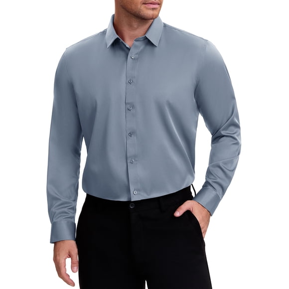 CAMISAS DE VESTIR FORMAL DE MANGA LARGA CON CUELLO PUNTA PARA HOMBRE EN COLOR GRIS TAMAÑO S