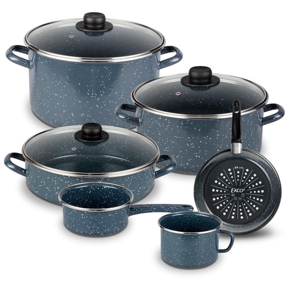 Batería de Cocina Ekco 9 piezas  Acero esmaltado Gris con Brillo Perdurable
