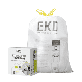 EKO Bolsas de Basura Tamaño E. 25-35 Litros. 80unidades. Caja dosificación fácil. Compatible con bote de basura EKO, uso en cocina, doméstico, extrafuertes, con cordón