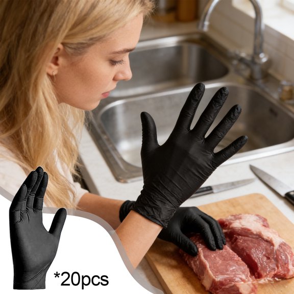 Guantes Desechables de Nitrilo Paquete de 20, Grado Alimenticio, Diseño Impermeable Antideslizante para Cocina, Catering, Limpieza Doméstica, Salón de Belleza – Negro/Azul/Rosa/Blanco