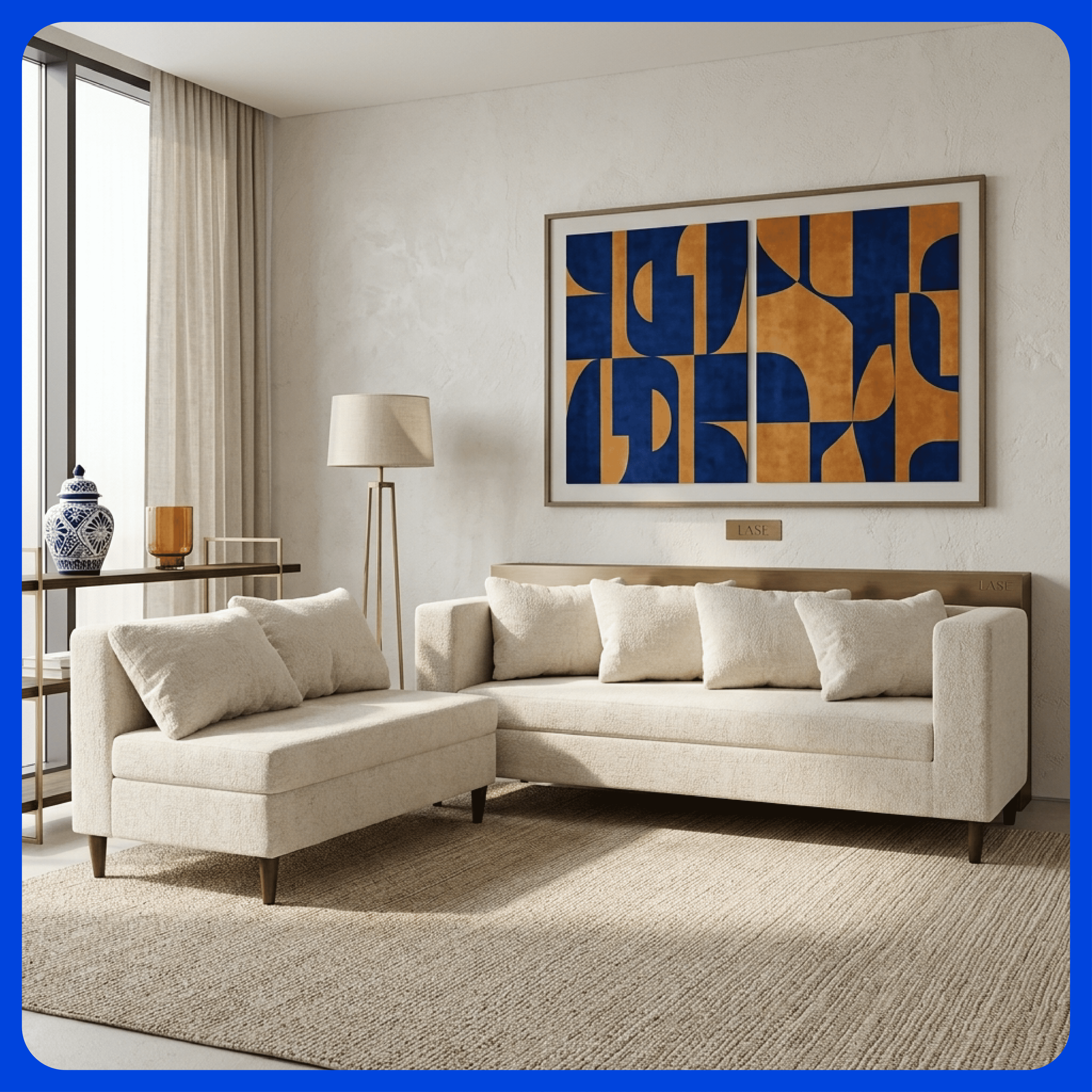 LASE Muebles Sala Esquinera Italia Sofá + Loveseat Configurable en L 6 cojines Marfil