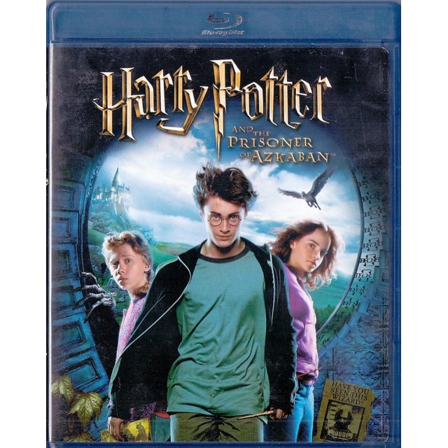 harry potter y el prisionero de azkaban pelicula blu-ray warner bros blu-ray — Carátula frontal en español con Harry Potter en primer plano (chaqueta negra, camiseta verde) y dos compañeros detrás; título dorado sobre cielo azul, Hogwarts y un dementor en vuelo. Audio: inglés, francés y español; subtítulos: inglés, francés y español; disco único, aprox. 142 min. A menudo usado como objeto de colección por fans.