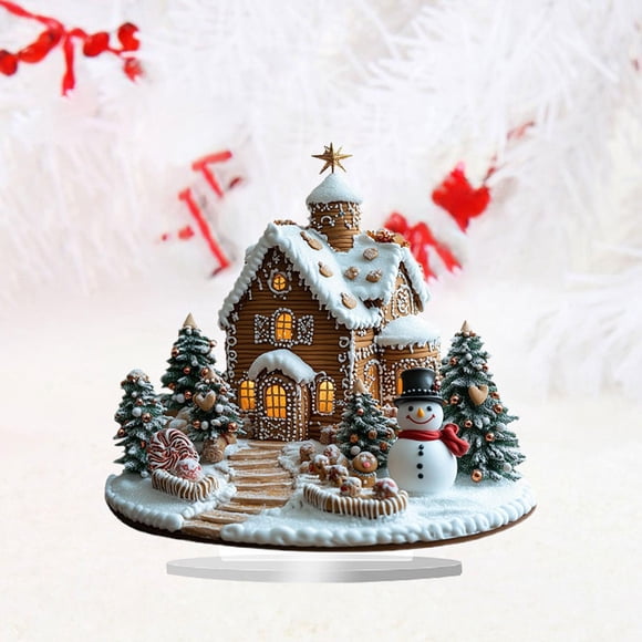 Estatua de casa de nieve navideña Macarena decoración de pueblo navideño accesorio de acrílico 17 x 20 cm