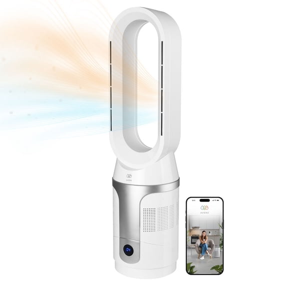 Calefactor, Purificador de aire y Ventilador 3 en 1 Portatil, 10 Velocidades aire, Oscilación 90°C, 3 Niveles de calor hasta 35°C, Silencioso Panel táctil y WIFI AVERA VENTOR06