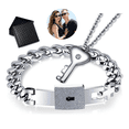 thumbnail image 1 of Pulsera Pareja Candado Collar Llave Acero Inoxidable Regalo Xtellar plateado, 1 of 4