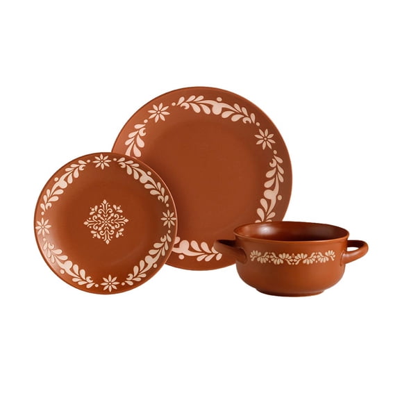Vajilla 12 Piezas de Cerámica para 4 Personas Color Café Chefmaker Mex para Fiestas Patrias