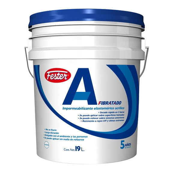 Impermeabilizante Elastomérico Acrílico Fester A5 Fibratado 5 Años 19 L Blanco