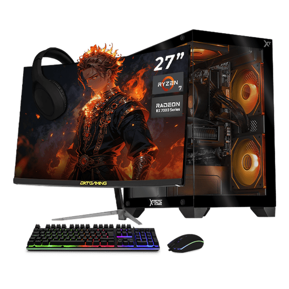 Computadora Gamer Completa Xtreme PC Gaming AMD Radeon RX 7600 Ryzen 7 5700 16GB SSD 1TB Monitor Curvo 27 180Hz Black experiencia de juego fluida en nivel medio