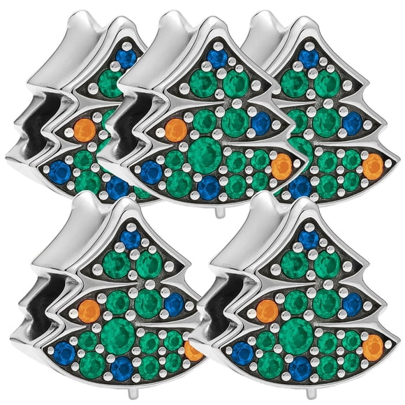 Charm europeo navidad arbol joya XmasTree08 5Pzas Plata S925 Chapa Separador Fijo Árbol Navideño Plata/Multicolor Caja B