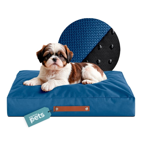 Cama Antiestrés de Foam para Perro Chico y Gato, Colchoneta Lavable Esquimal (Azul, 65x45 cm)
