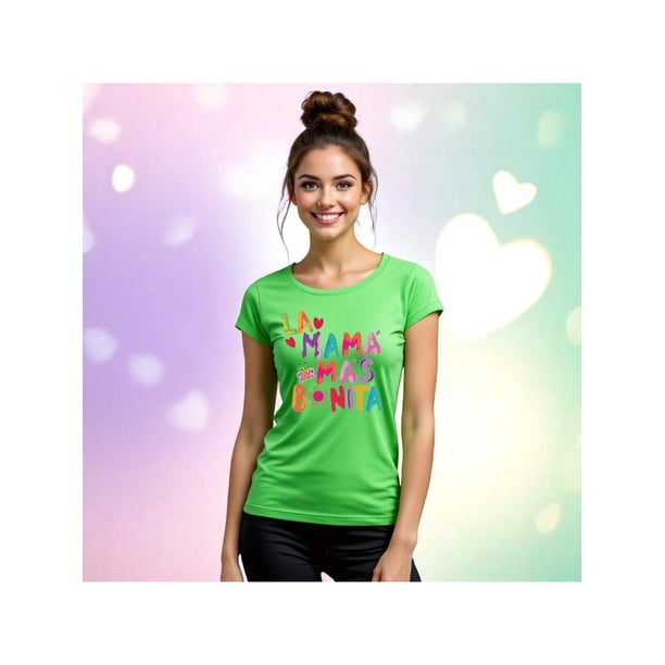 Playera La Mamá Más Bonita con Estilo Acuarela – Diseño Dulce y Femenino Color Verde Lima Talla Extra Grande Marca Emil SaEs