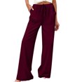 thumbnail image 3 of TaTaai Spring Summer Solid Color Women Casual Pants Cotton Linen Elastic Waist Straight Leg Breathable Lightweight Machine Washable No Fading Daily Wear Trousers Gift, 3 of 8