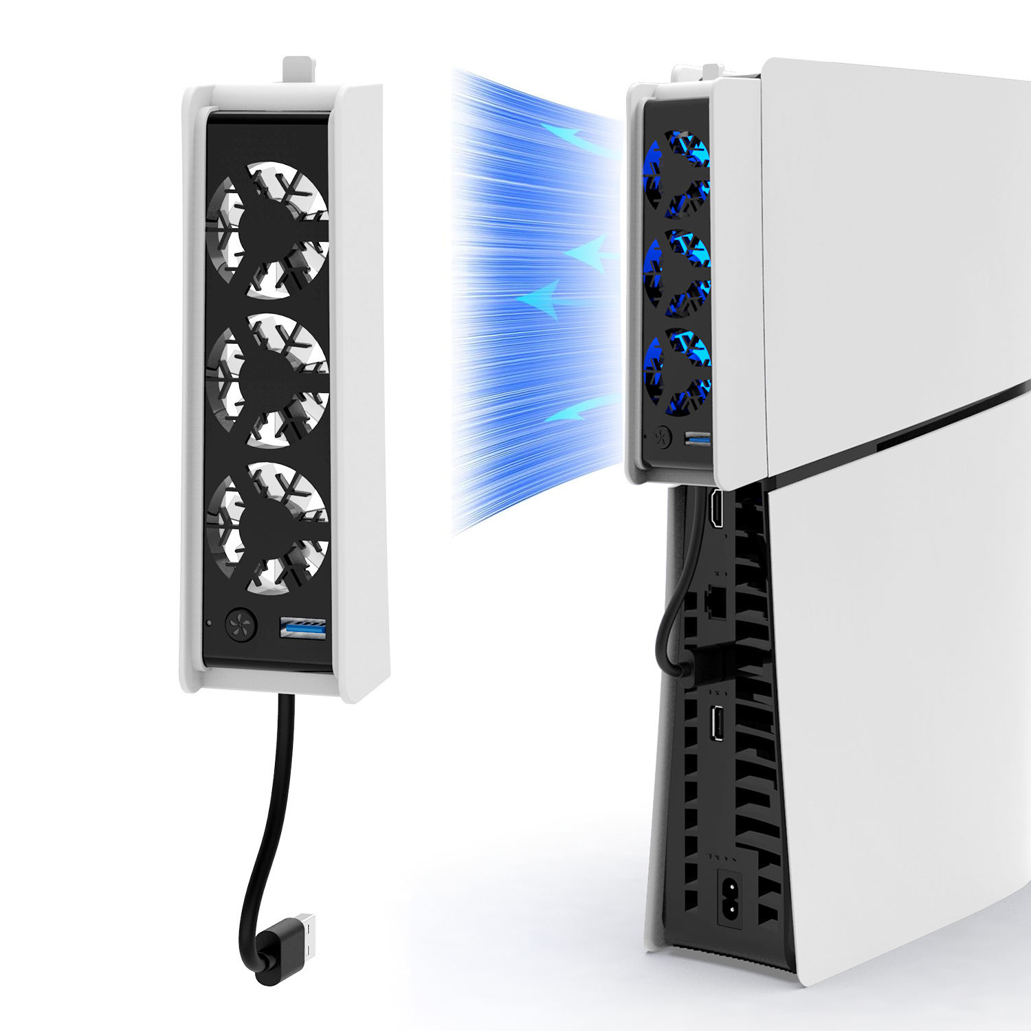 Ventilador de refrigeración con control de temperatura para la consola PS5 Slim Radiador con puerto de carga USB, ajuste de velocidad en 3 niveles Accesorios de refrigeración