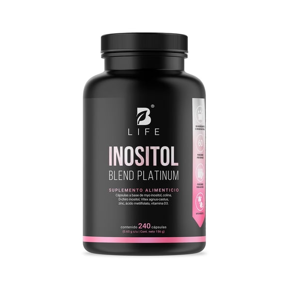 Myo y D-Chiro Inositol | 240 Cápsulas | Equilibrio Hormonal | Adicionado Con Colina, Vitex y Zinc | Inositol Blend Platinum | B Life.