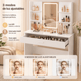 thumbnail image 2 of Tocador de Maquillaje, Espejo y Luces de Brillo Ajustable, Tocador con 1 cajón de Almacenamiento 6 y estantes Abiertos, Muebles de Maquillaje Modernos para Vestidor de Dormitorio (Blanco), 2 of 9