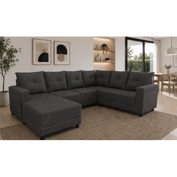 Sala Esquinera en U El Bazar Store Hera Gris Oxford 160x275x215 cm, 4 Salas en 1, Tela Lino nacional, Modular