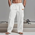 thumbnail image 2 of Amzcrzy Mens Linen Pants Comfortable Elastic Waist Drawstring Trousers for Men Summer Casual Relaxed Fit Beach Yoga Pants Lightweight Baggy Wide Leg Pants for Men with Flag Label S-3XL Blanco, 2 of 6