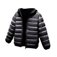 thumbnail image 1 of Chaqueta de plumas con capucha para niños y niñas, ligera, cálida, acolchada, de nailon, abrigo de invierno, color negro, 1 unidad, de 4 a 10 años., 1 of 3