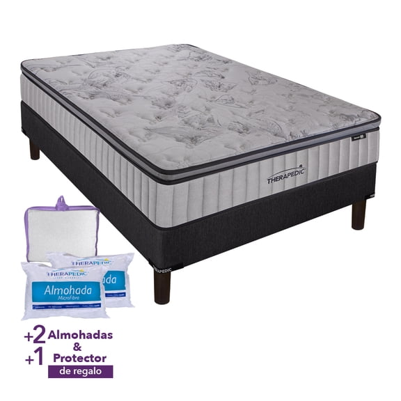 Colchón Matrimonial más Box Therapedic Boreal más 2 Almohadas más Cubre Colchón