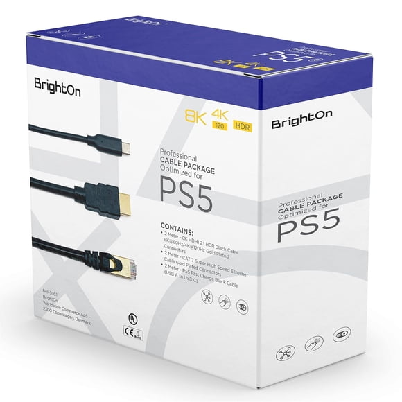 Cable BrightOn PS5 Set 8K HDMI 2.1 HDR 4K@120Hz Cat 7 USB