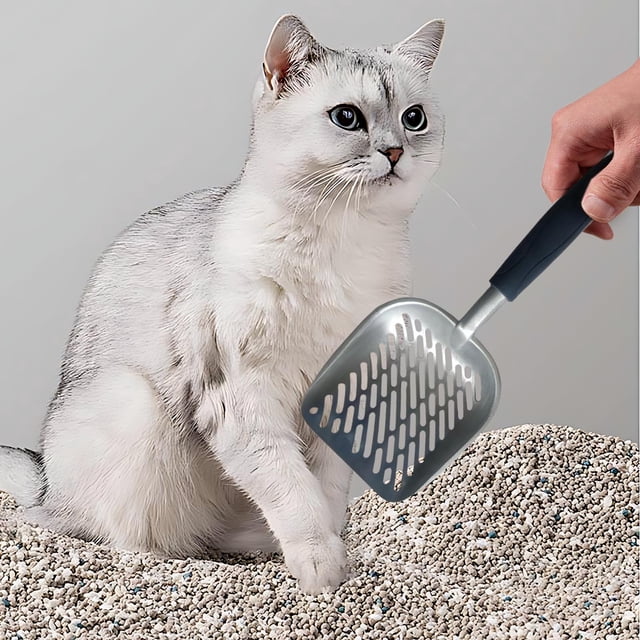 Apmemiss Clearance Cat Litter Scoop, Sturdy Litter Cleaner Corner Shovel, Stainless Steel Mesh Litter Shovel, Easy to Clean Reptile Terrarium Sand Waste, Beach Shovel