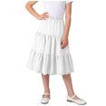 thumbnail image 2 of Falda midi vaquera escalonada para niñas, cintura alta elástica, corte en A, falda larga informal, suave, transpirable, con volantes, color negro, tallas de 4-5 a 14-15 años., 2 of 5