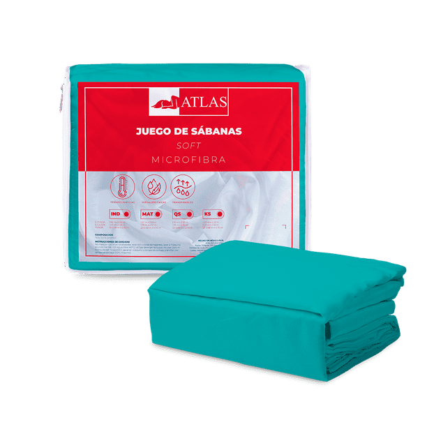 Juego De Sabanas Anti Ácaros Soft Matrimonial Turquesa Atlas del Descanso