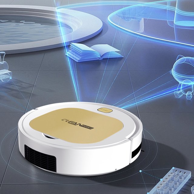 Robot aspiradora 2200Pa de aspiración, 90 minutos de autonomía, autocargable, para suelos duros y alfombras, cubo de 600 ml, 55dB silencioso, incluye cepillos laterales